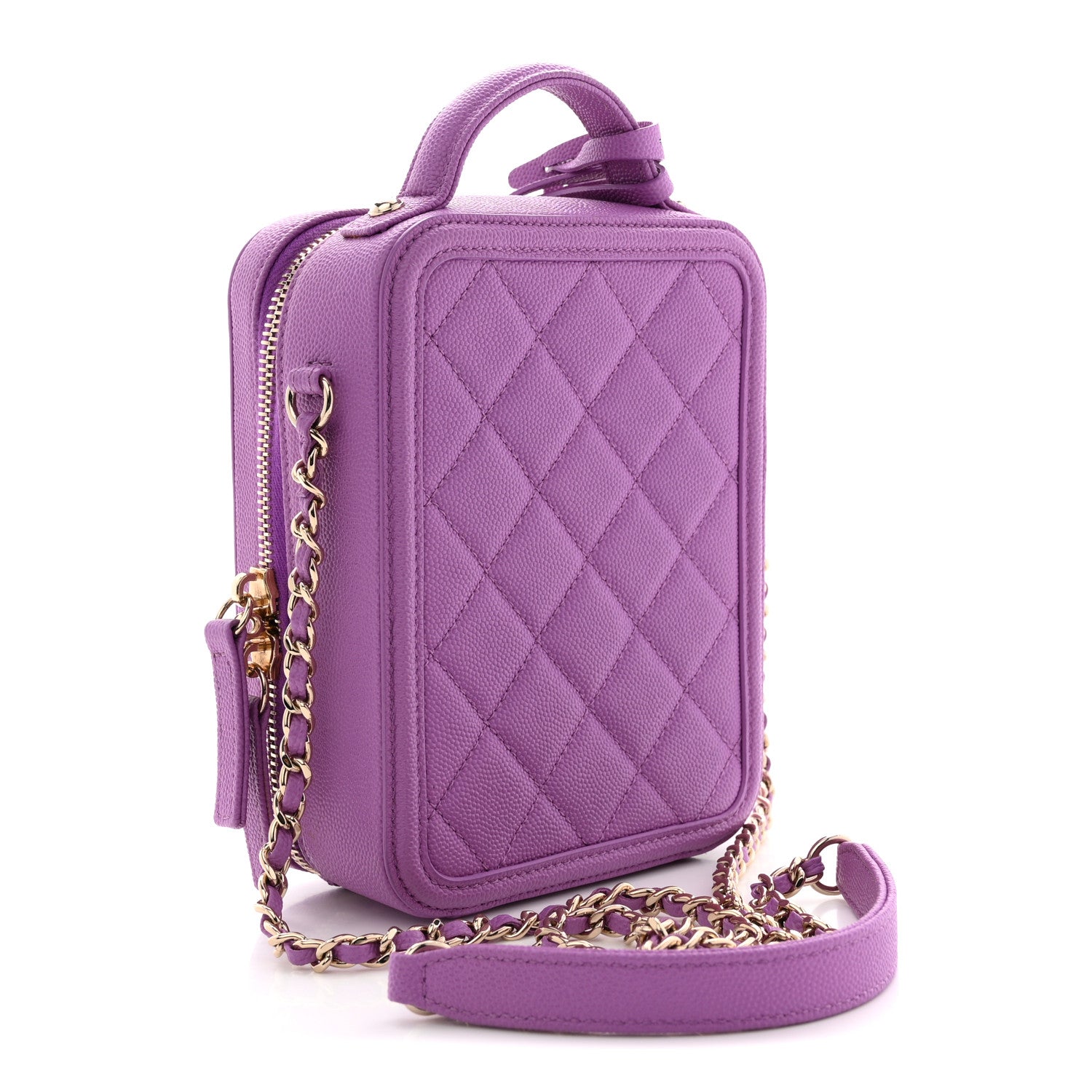 Caviar Quilted CC North South Filigree Vanity Case Purple