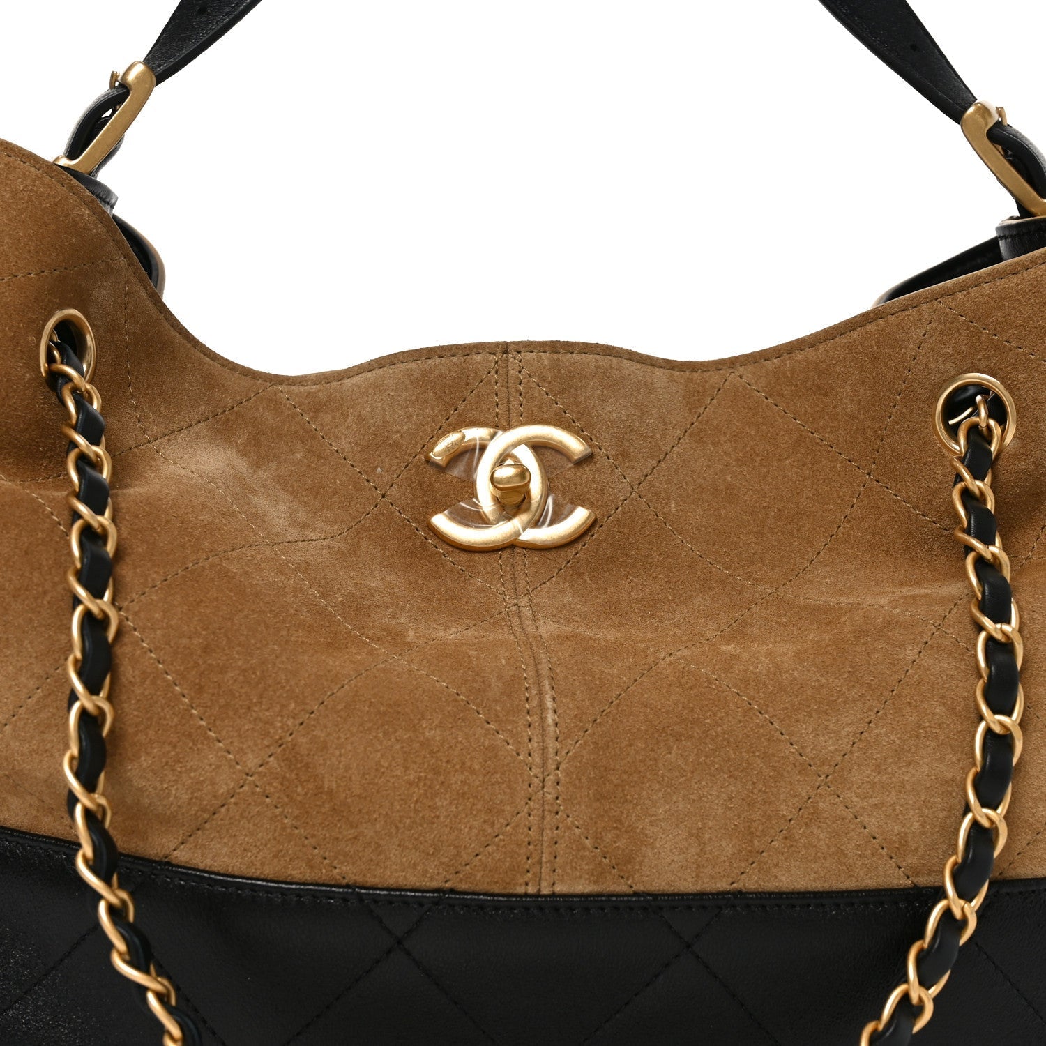 Suede Calfskin Shiny Lambskin Quilted Small Coco Base Shopping Bag Beige Black