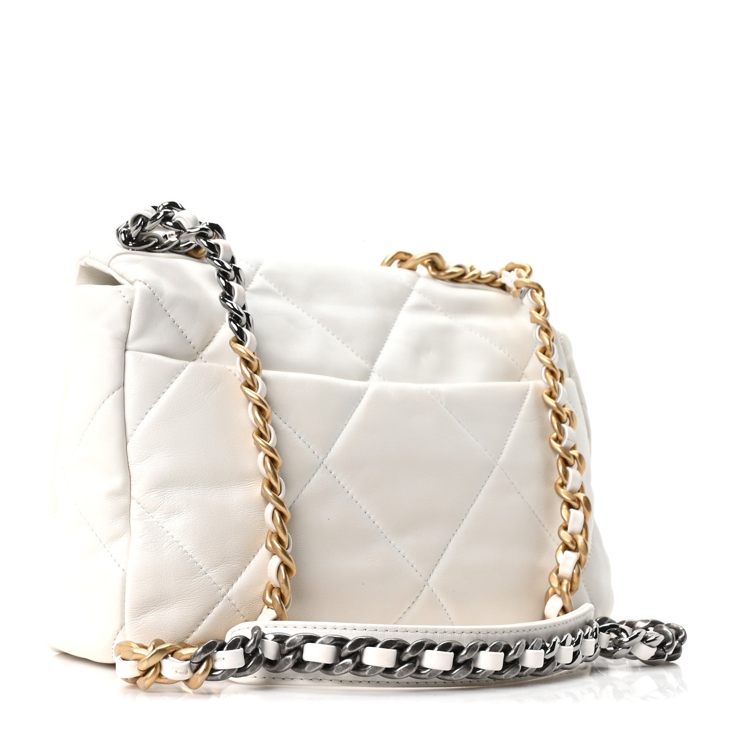 Goatskin Quilted Large Chanel 19 Flap White