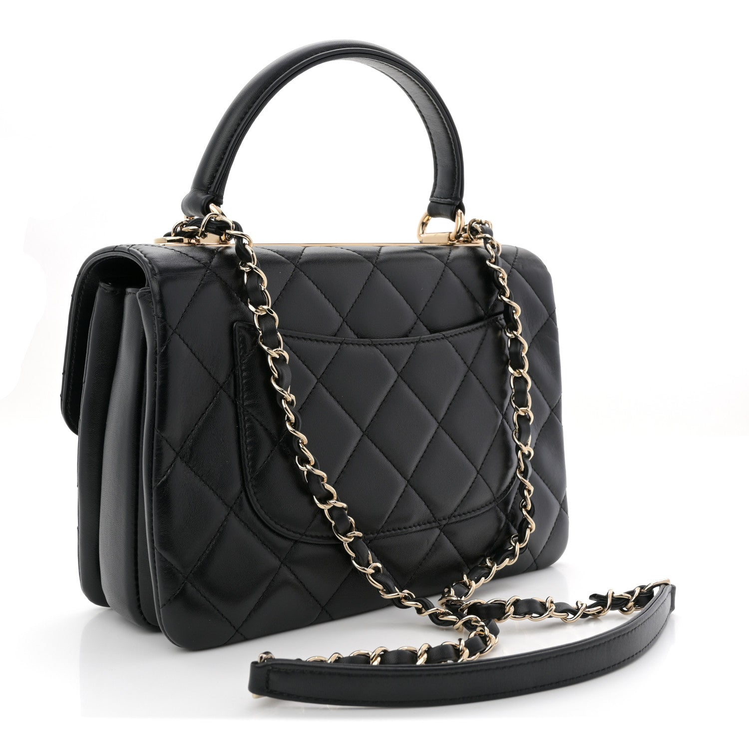 Lambskin Quilted Small Trendy CC Dual Handle Flap Bag Black