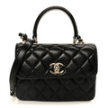 Lambskin Quilted Small Trendy CC Dual Handle Flap Bag Black