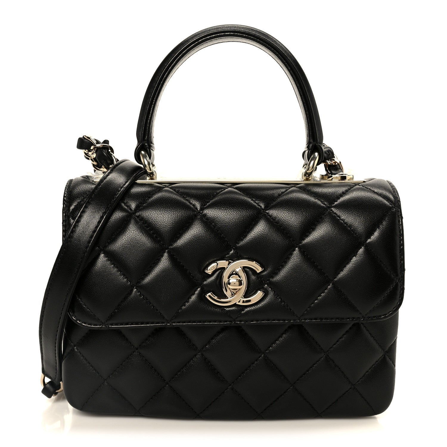 Lambskin Quilted Small Trendy CC Dual Handle Flap Bag Black