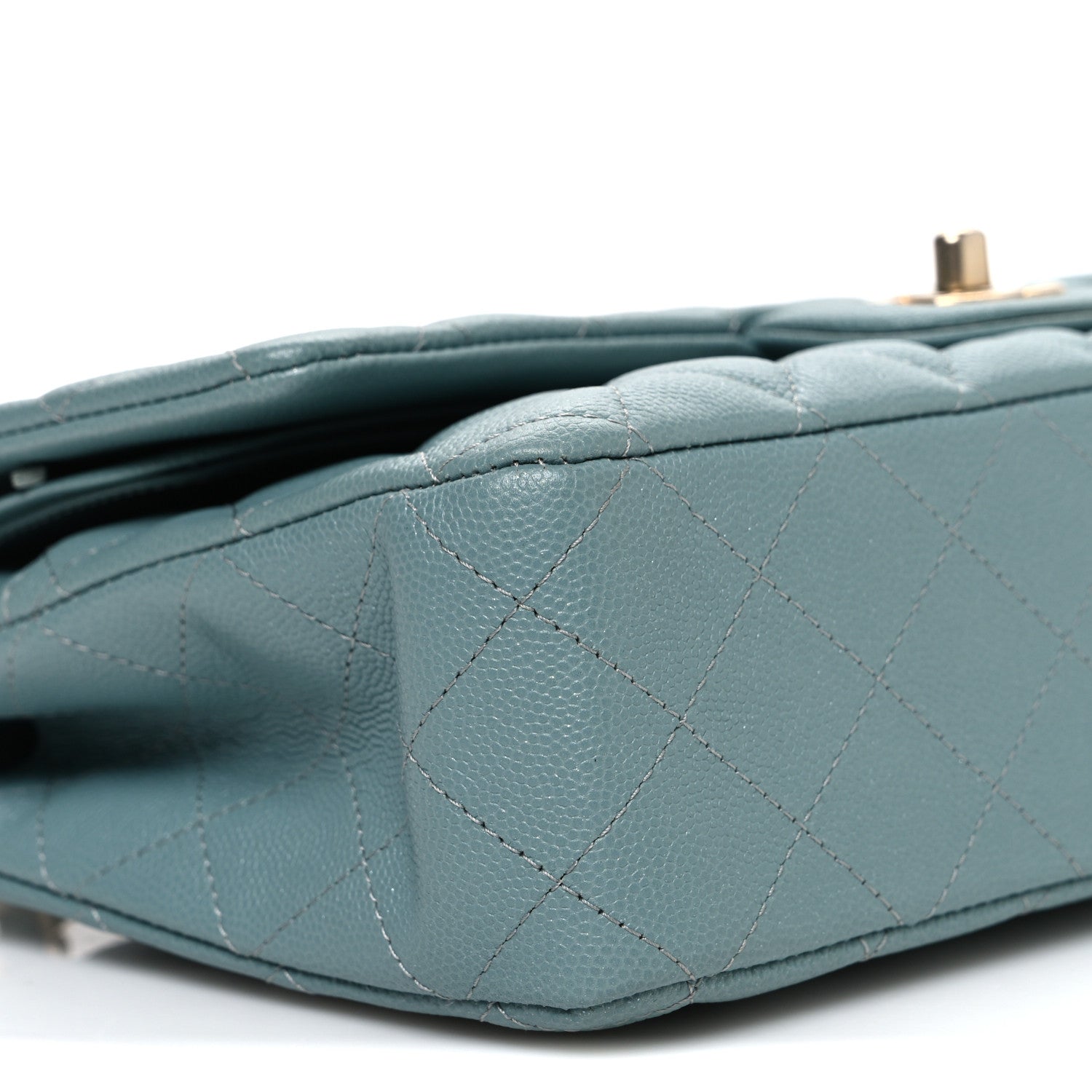 Iridescent Caviar Quilted Medium Double Flap Light Blue
