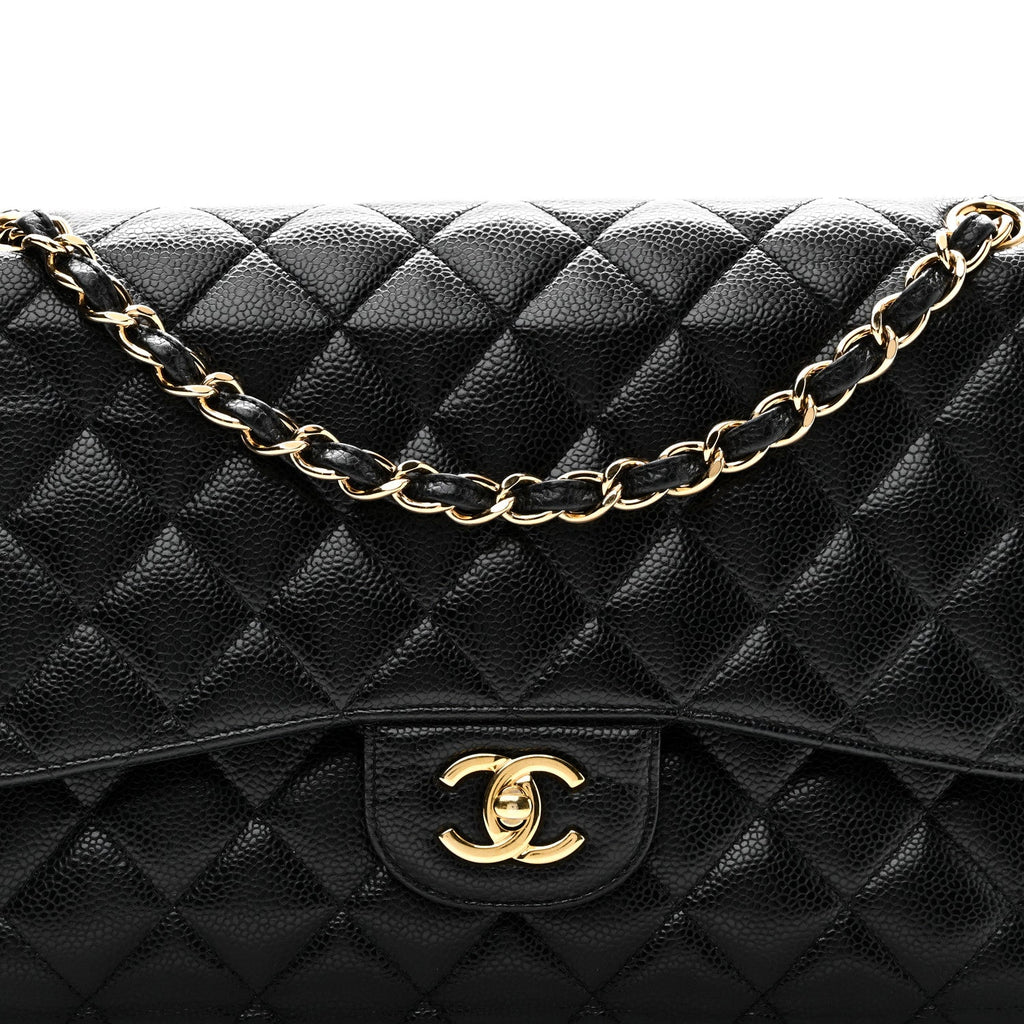 Caviar Quilted Jumbo Double Flap Black