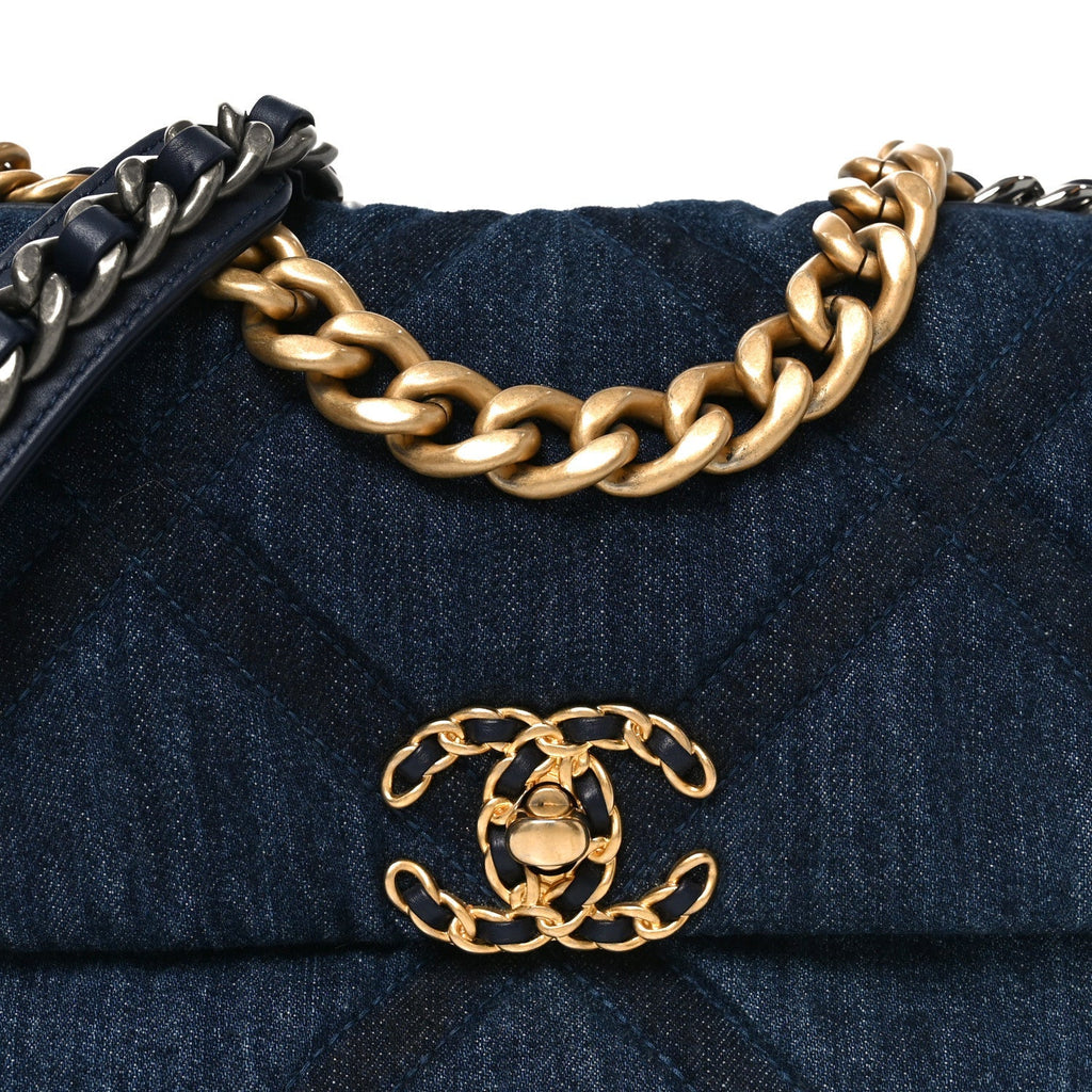 Denim Quilted Medium Chanel 19 Flap Blue