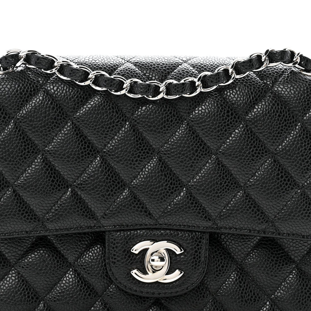 Caviar Quilted Medium Double Flap Black