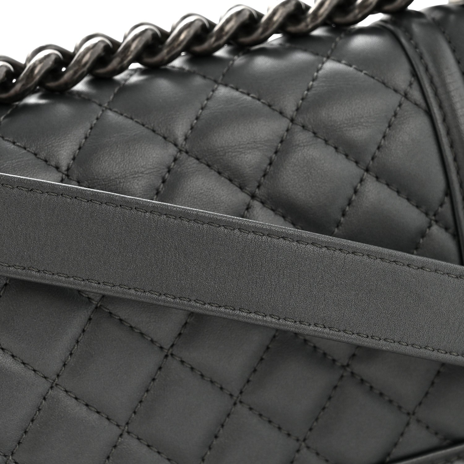 Metallic Calfskin Quilted Small Boy Flap Dark Silver