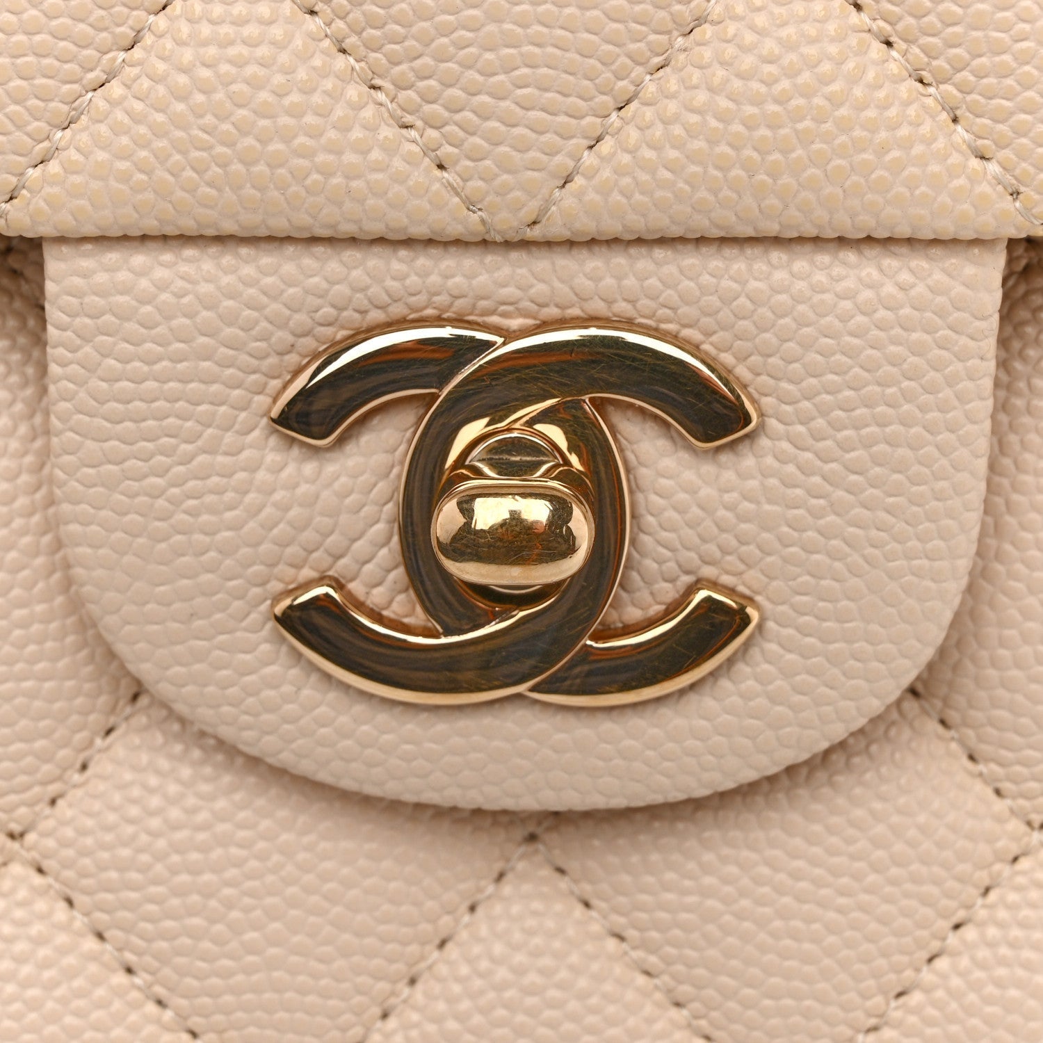 Caviar Quilted Medium Double Flap Light Beige