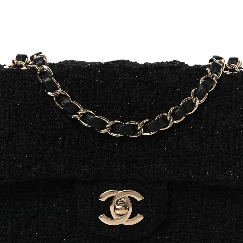 Tweed Quilted Mini Rectangular Flap Black
