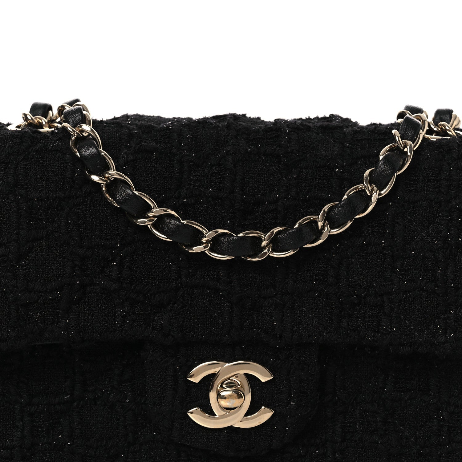 Tweed Quilted Mini Rectangular Flap Black