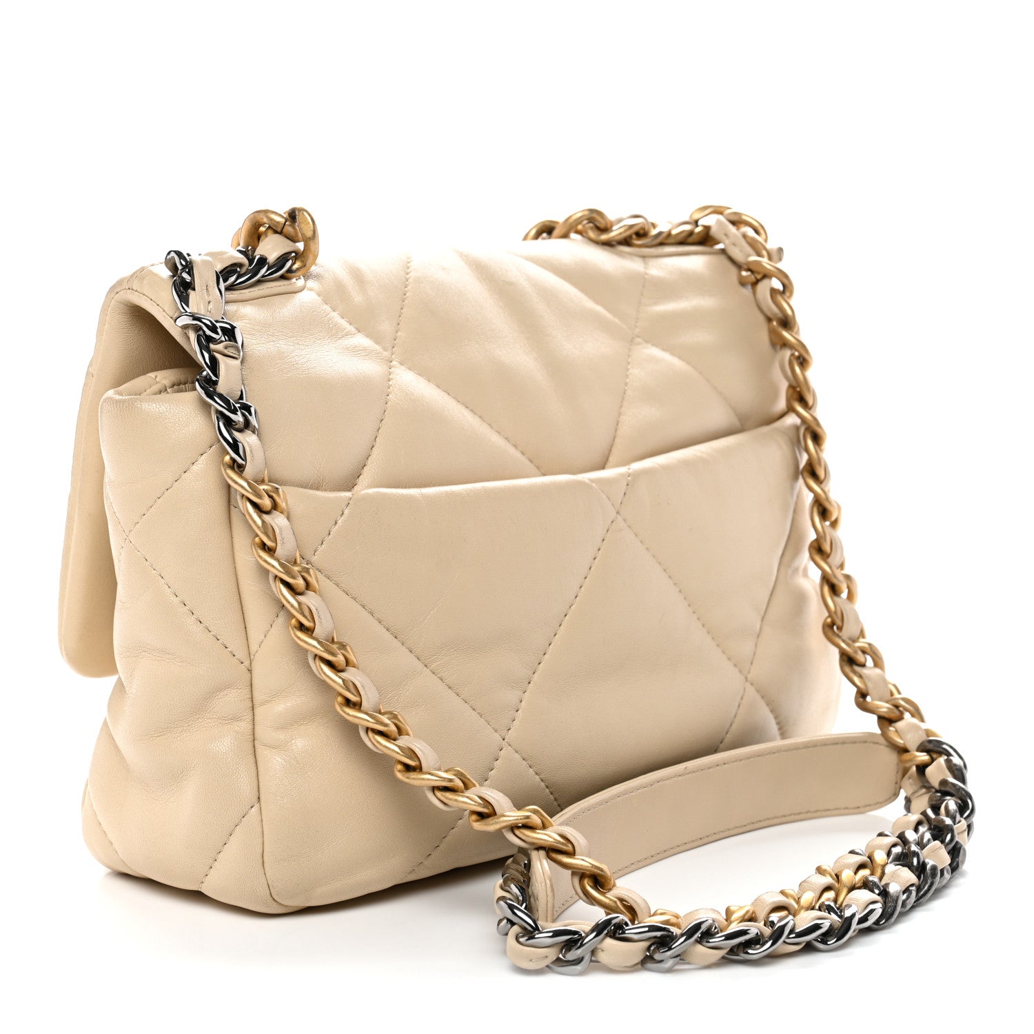 Lambskin Quilted Medium Chanel 19 Flap Light Beige