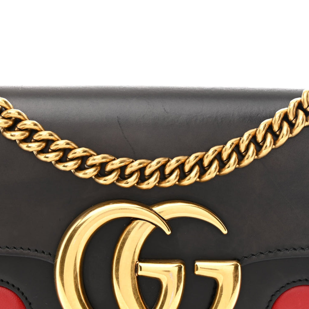 Knight Calfskin Malaga Kid Heart Medium GG Marmont Chain Handle Bag Black Hibiscus Red Multicolor