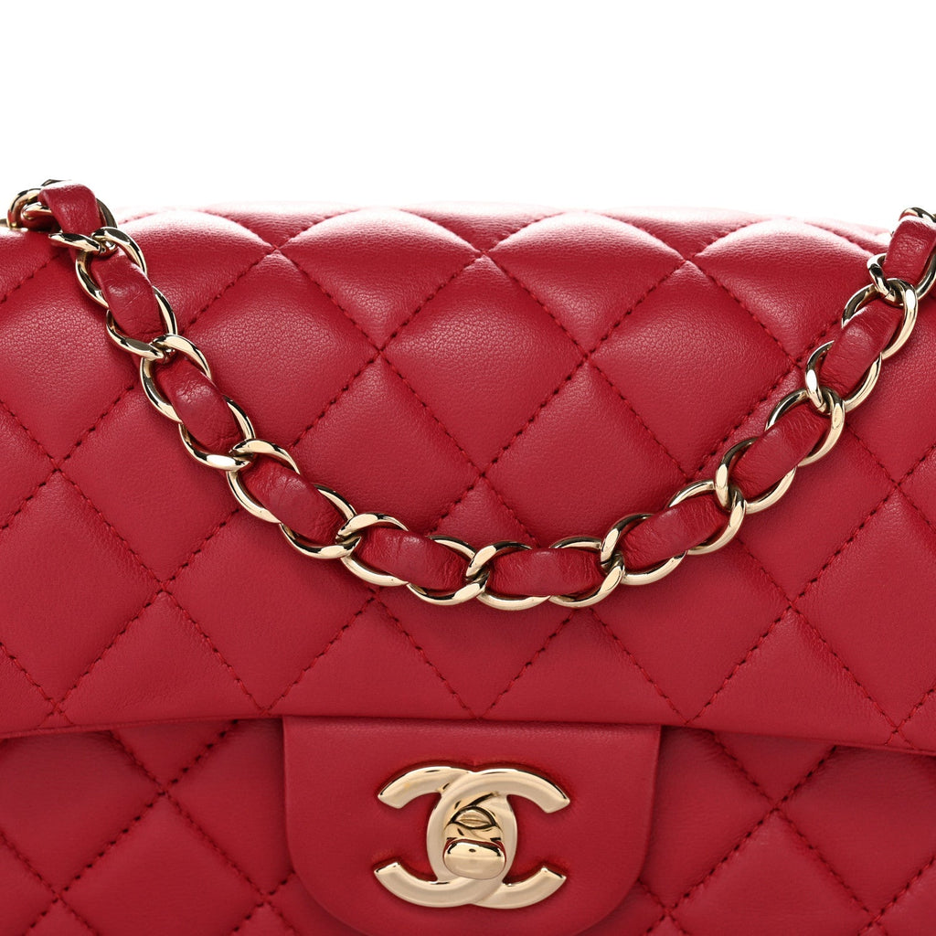 Lambskin Quilted Mini Rectangular Flap Dark Pink