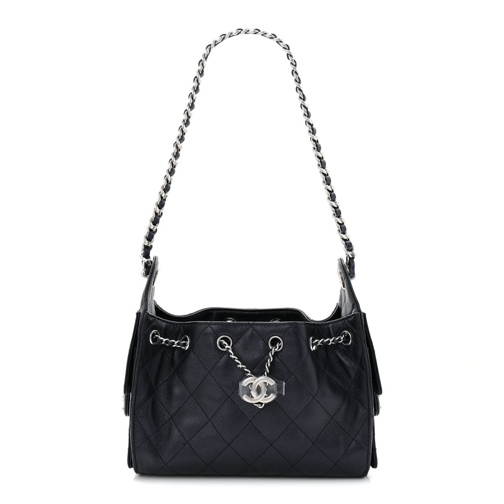 Metallic Caviar Quilted Mini Chanel 25 Handbag Dark Blue