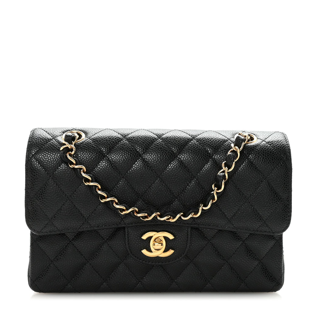 Caviar Quilted Small Double Flap Black