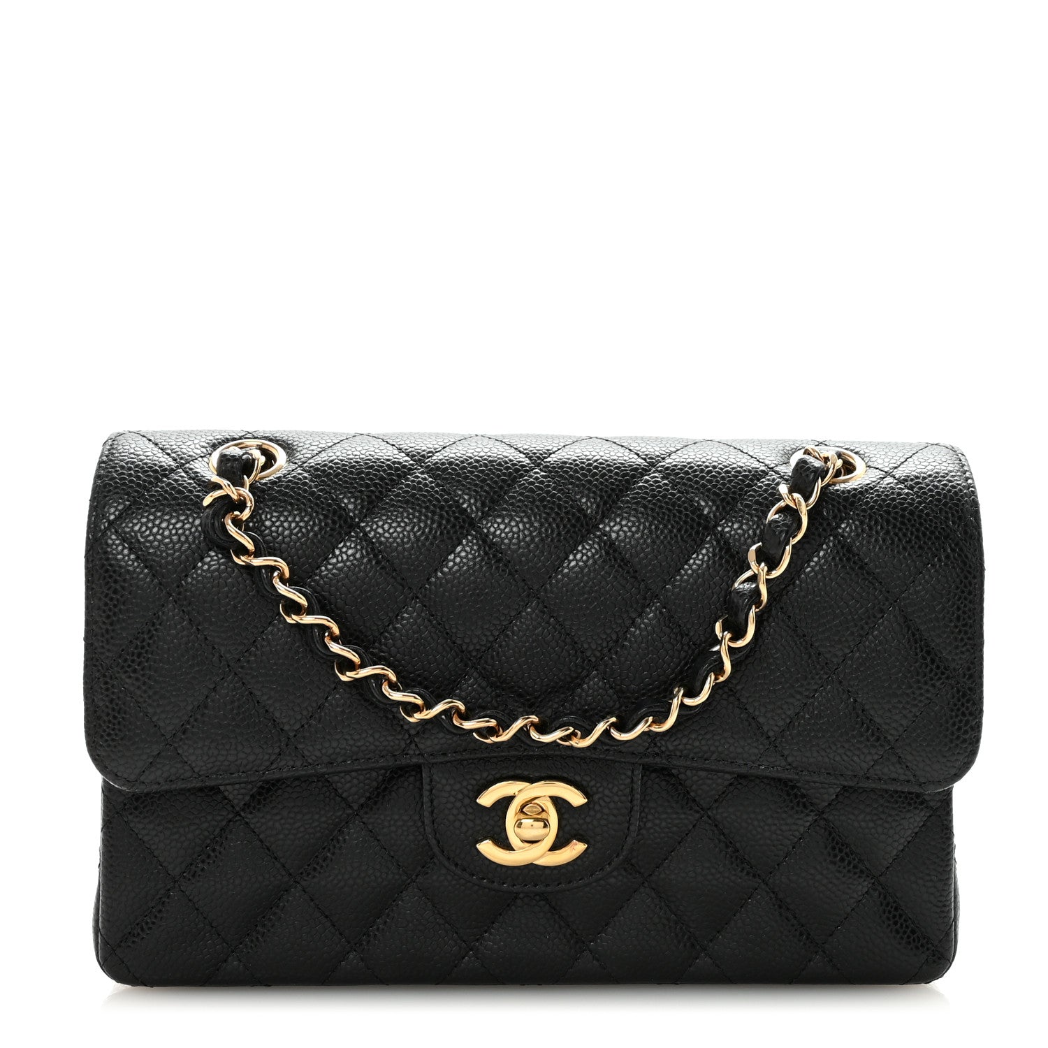 Caviar Quilted Small Double Flap Black