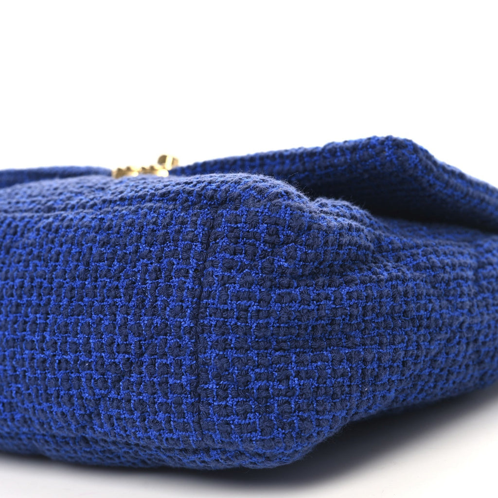 Tweed Quilted Large Chanel 19 Flap Blue