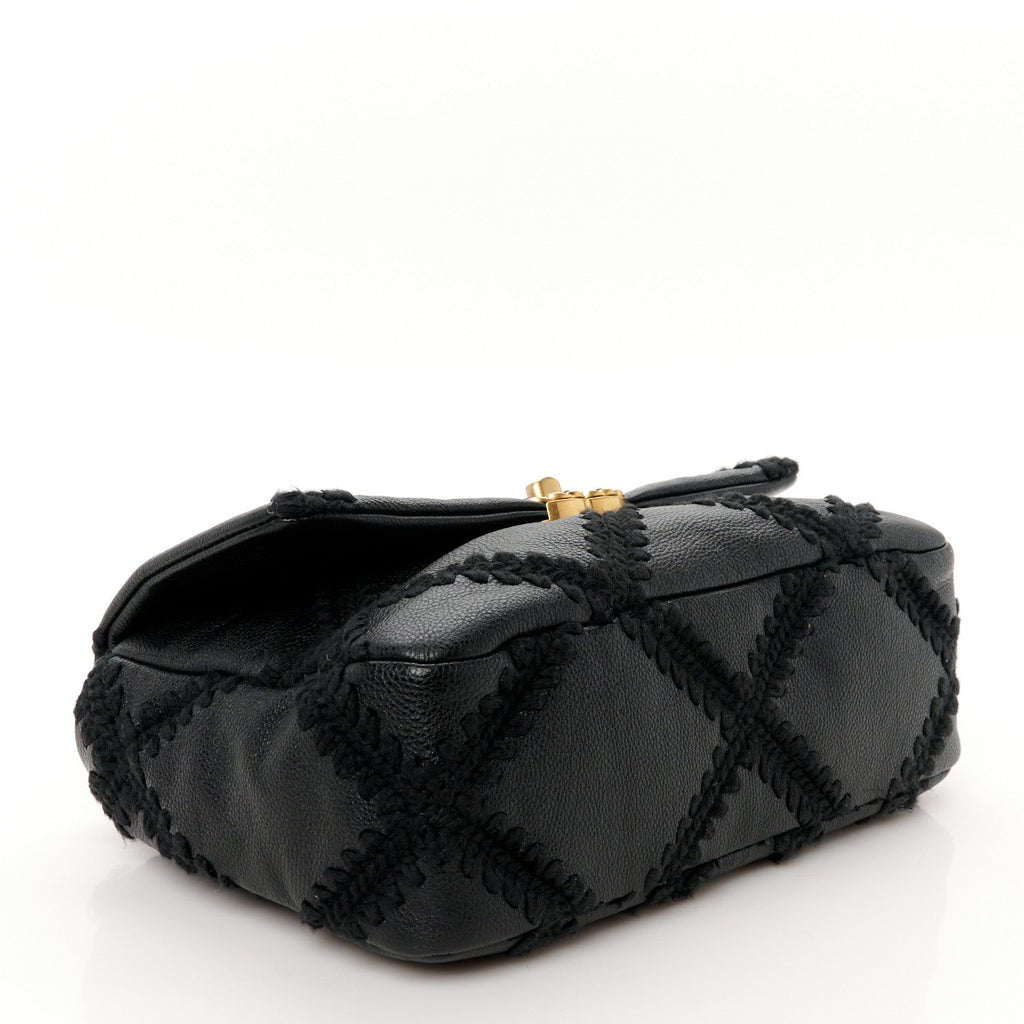 Calfskin Crochet Medium Chanel 19 Flap Black