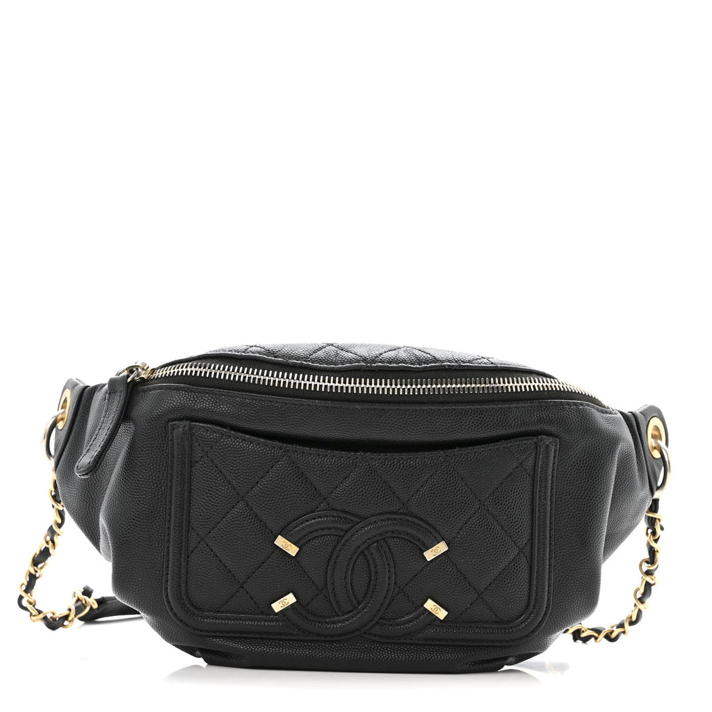 Caviar Quilted Filigree Waist Bag Black
