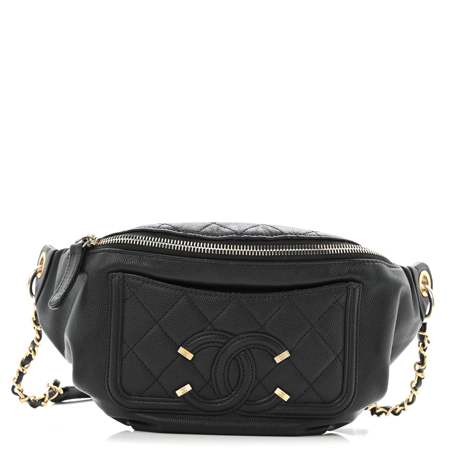 Caviar Quilted Filigree Waist Bag Black