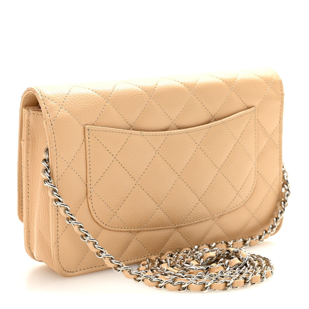 Caviar Quilted Wallet on Chain WOC Beige