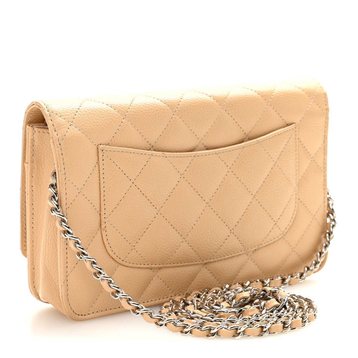 Caviar Quilted Wallet on Chain WOC Beige
