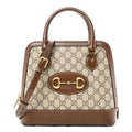 GG Supreme Monogram Azalea Calfskin Small Horsebit 1955 Top Handle Bag Beige Ebony Brown Sugar