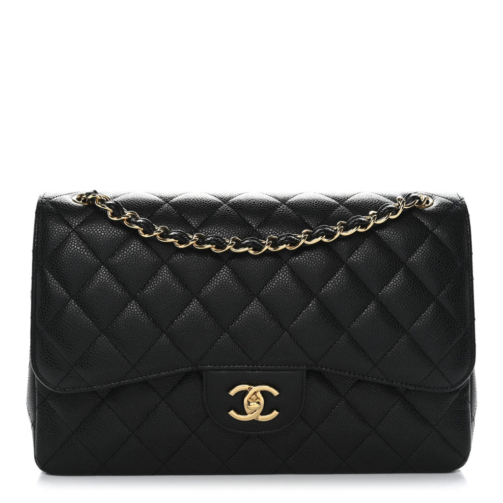 Caviar Quilted Jumbo Double Flap Black