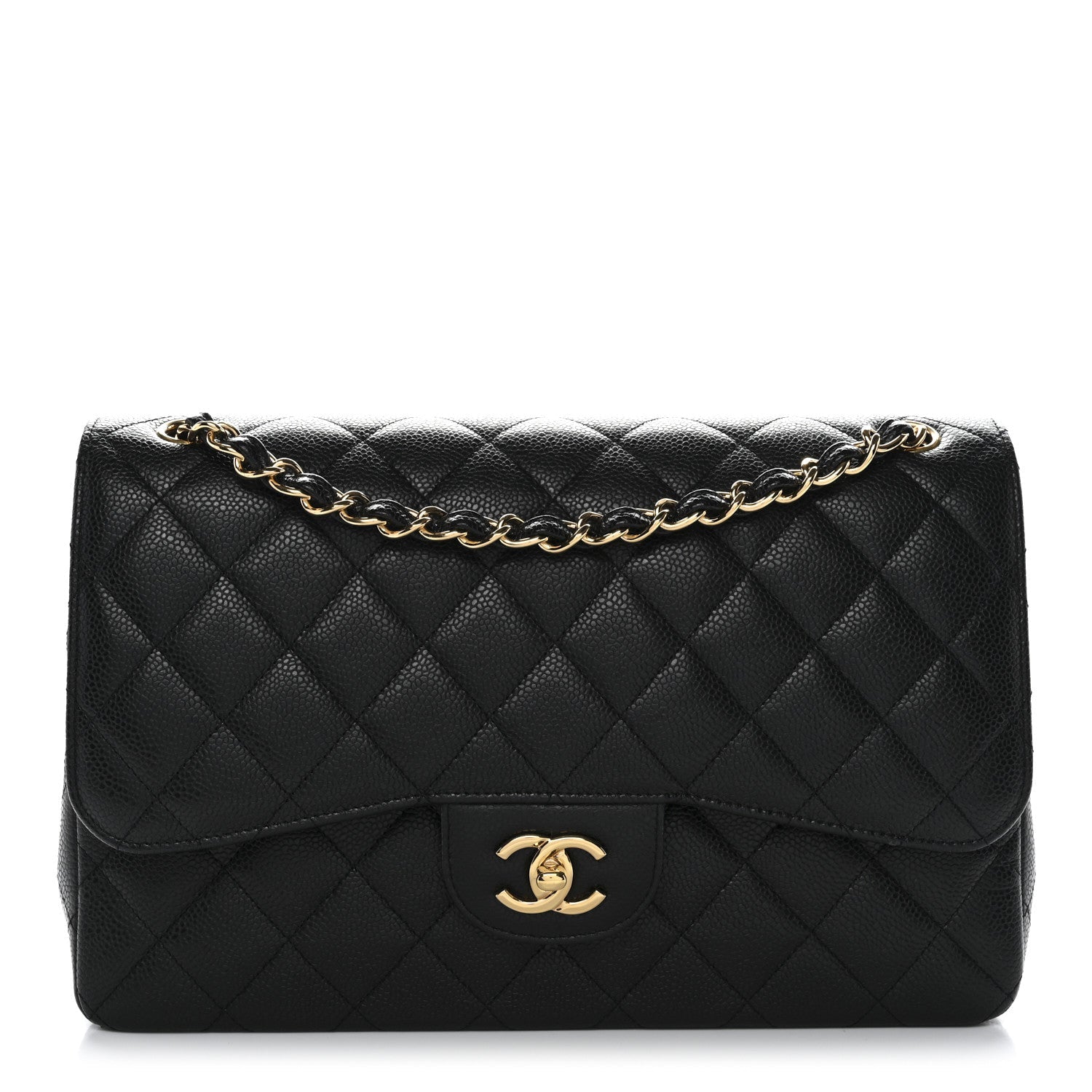 Caviar Quilted Jumbo Double Flap Black