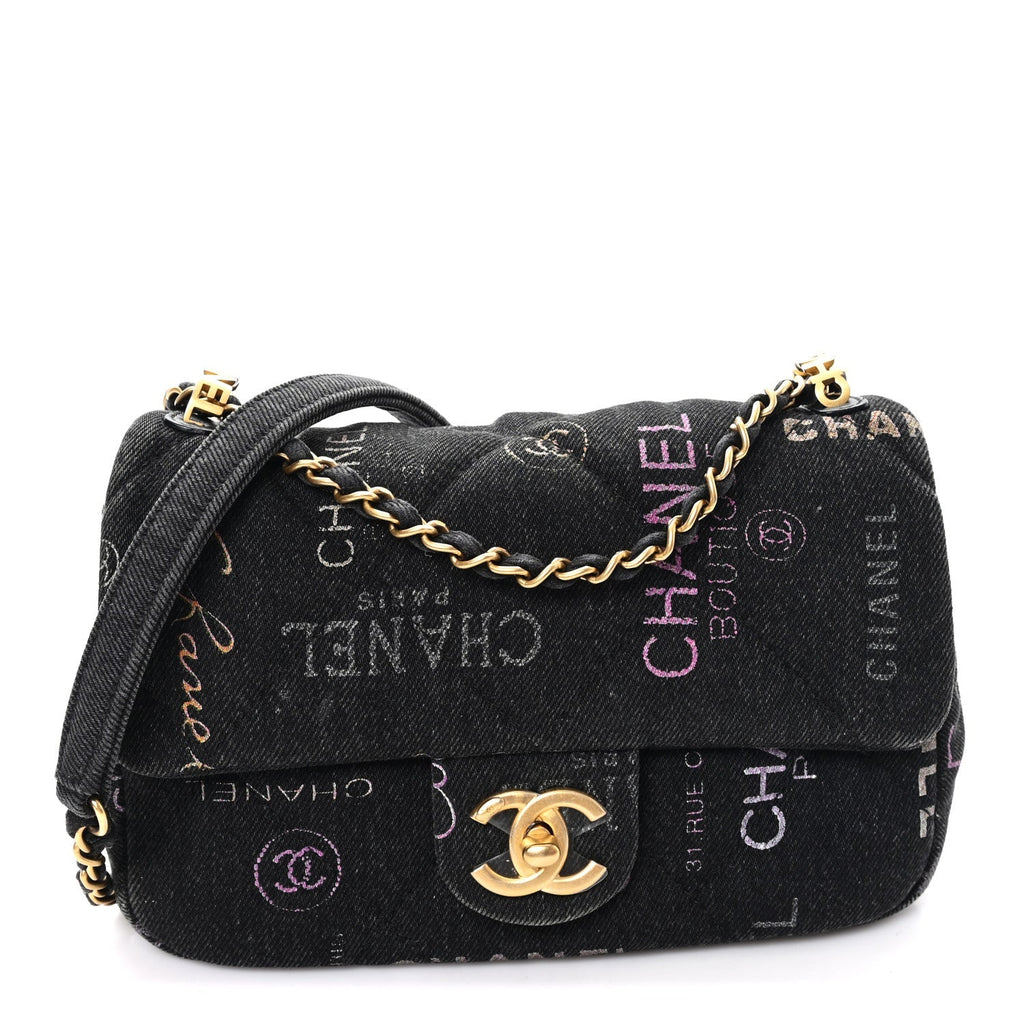 Denim Quilted Denim Mood Mini Rectangular Flap Black Multicolor
