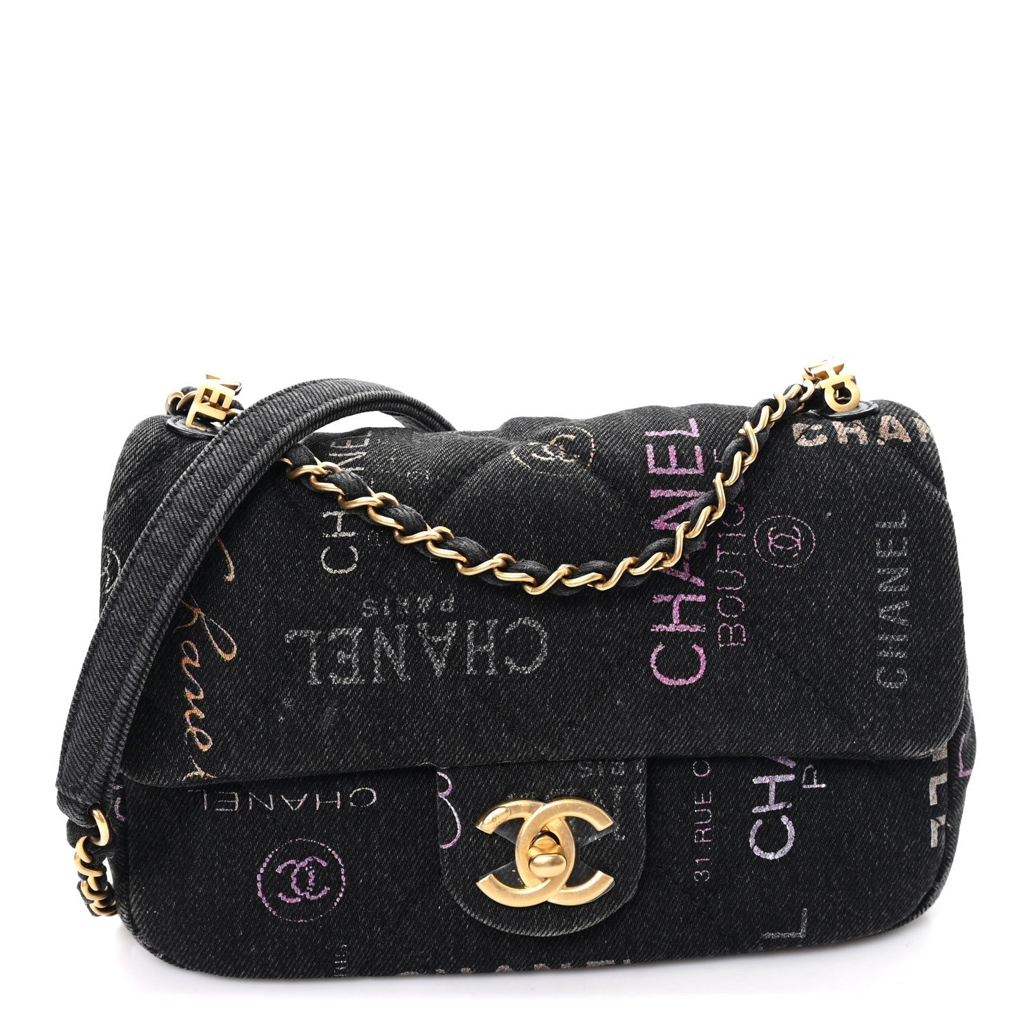 Denim Quilted Denim Mood Mini Rectangular Flap Black Multicolor