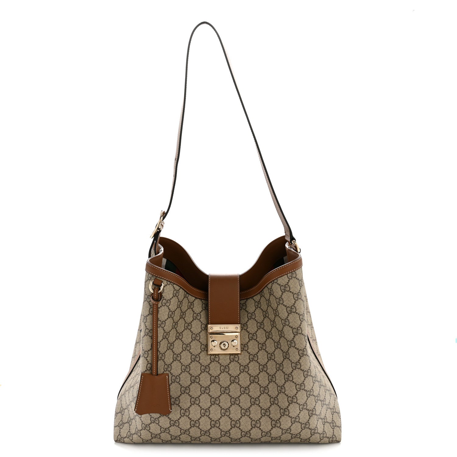 GG Icon Monogram Padlock Shoulder Bag Beige Dark Brown
