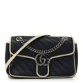 Vintage Effect Calfskin Matelasse Diagonal Small Torchon GG Marmont Shoulder Bag Blue Agata Mystic White