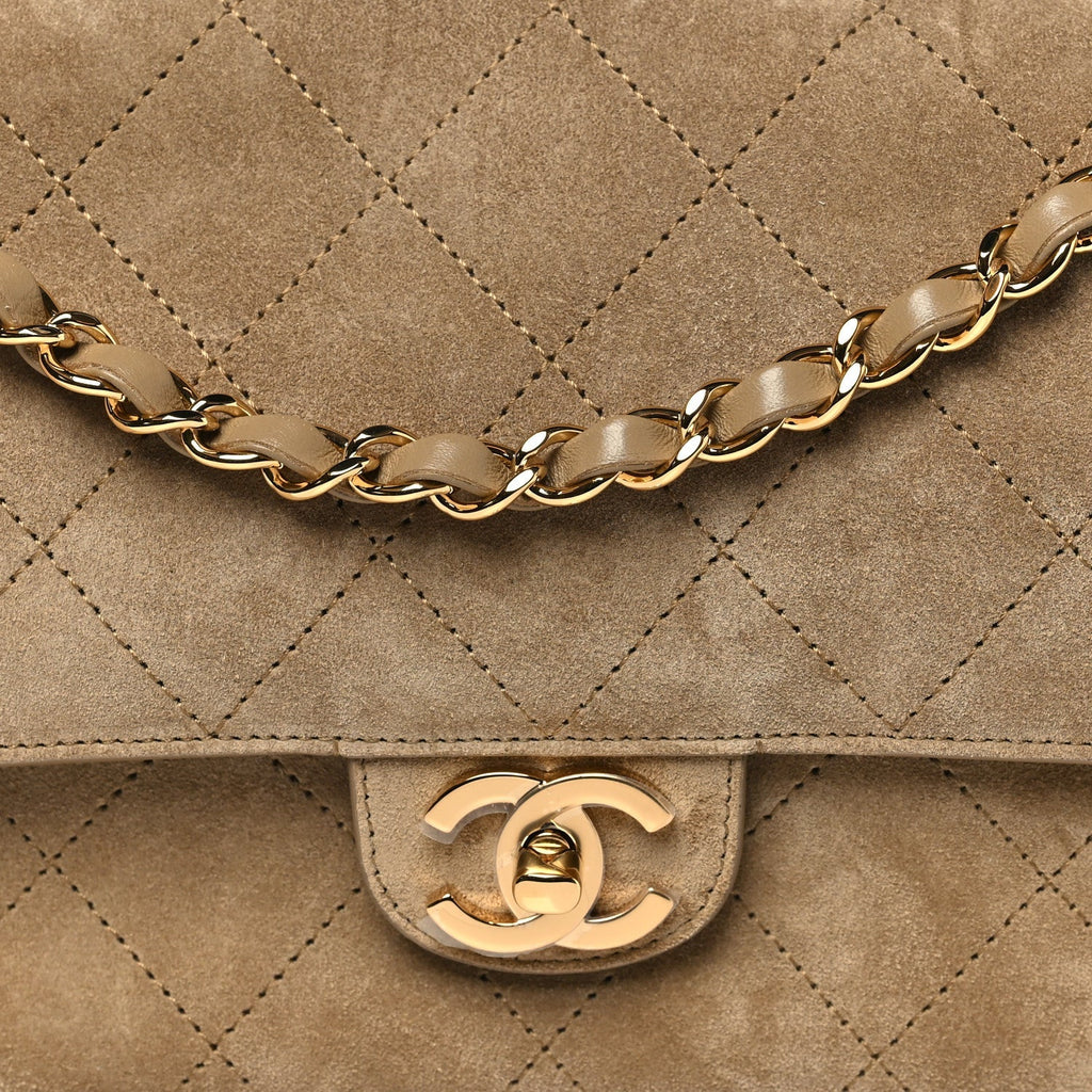 Suede Calfskin Small Souplissimo Maxi Flap Dark Beige