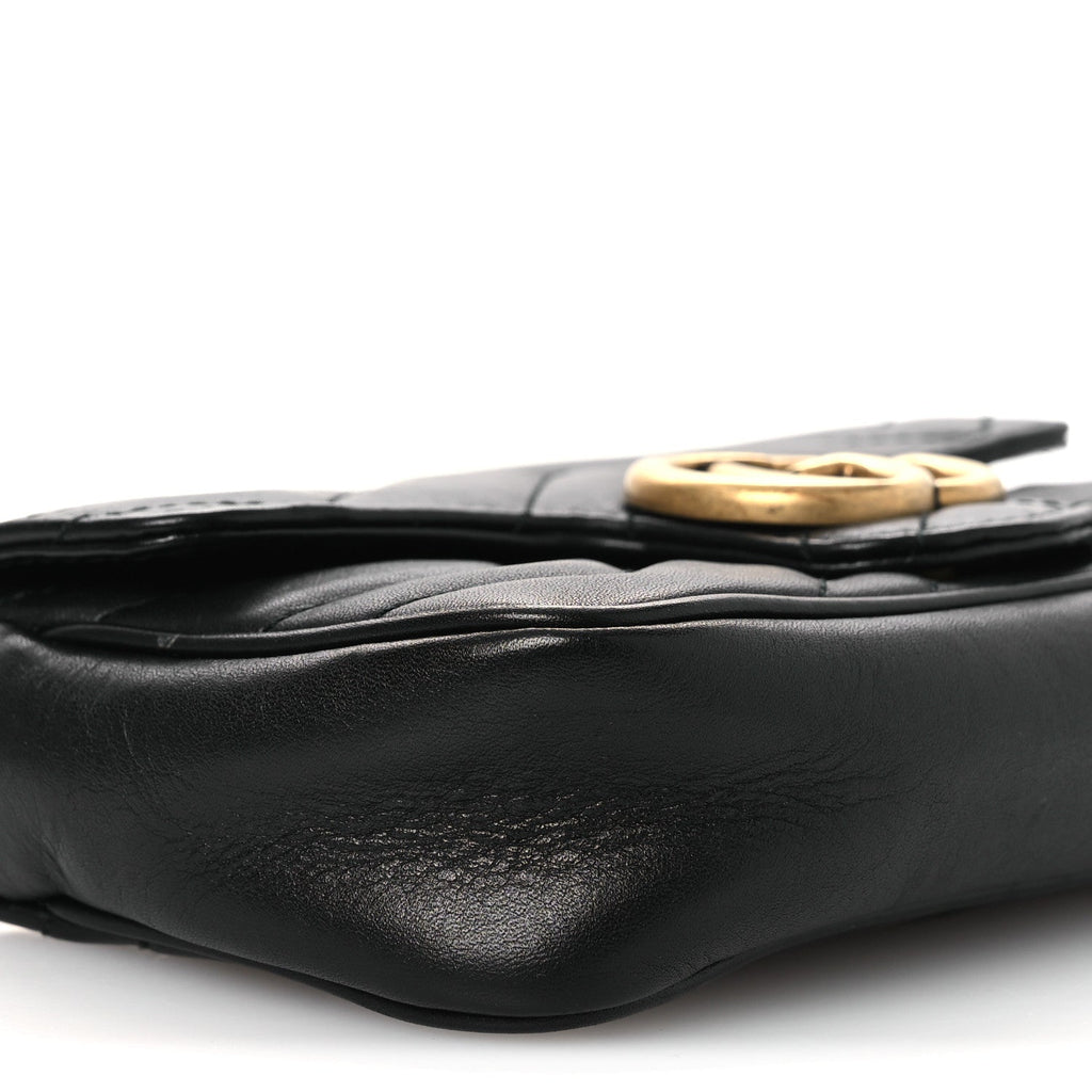 Calfskin Matelasse Super Mini GG Marmont Shoulder Bag Black