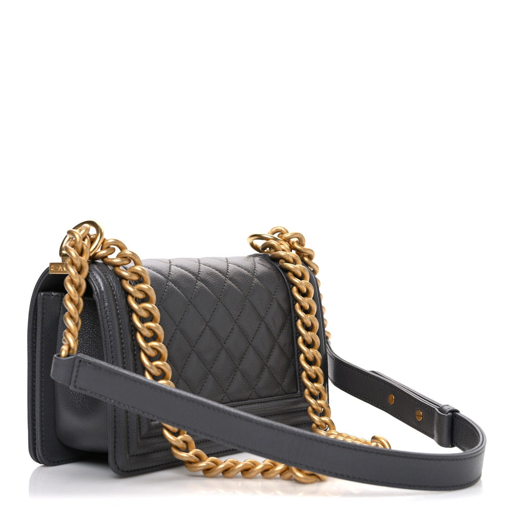 Caviar Quilted Small Boy Flap Dark Grey