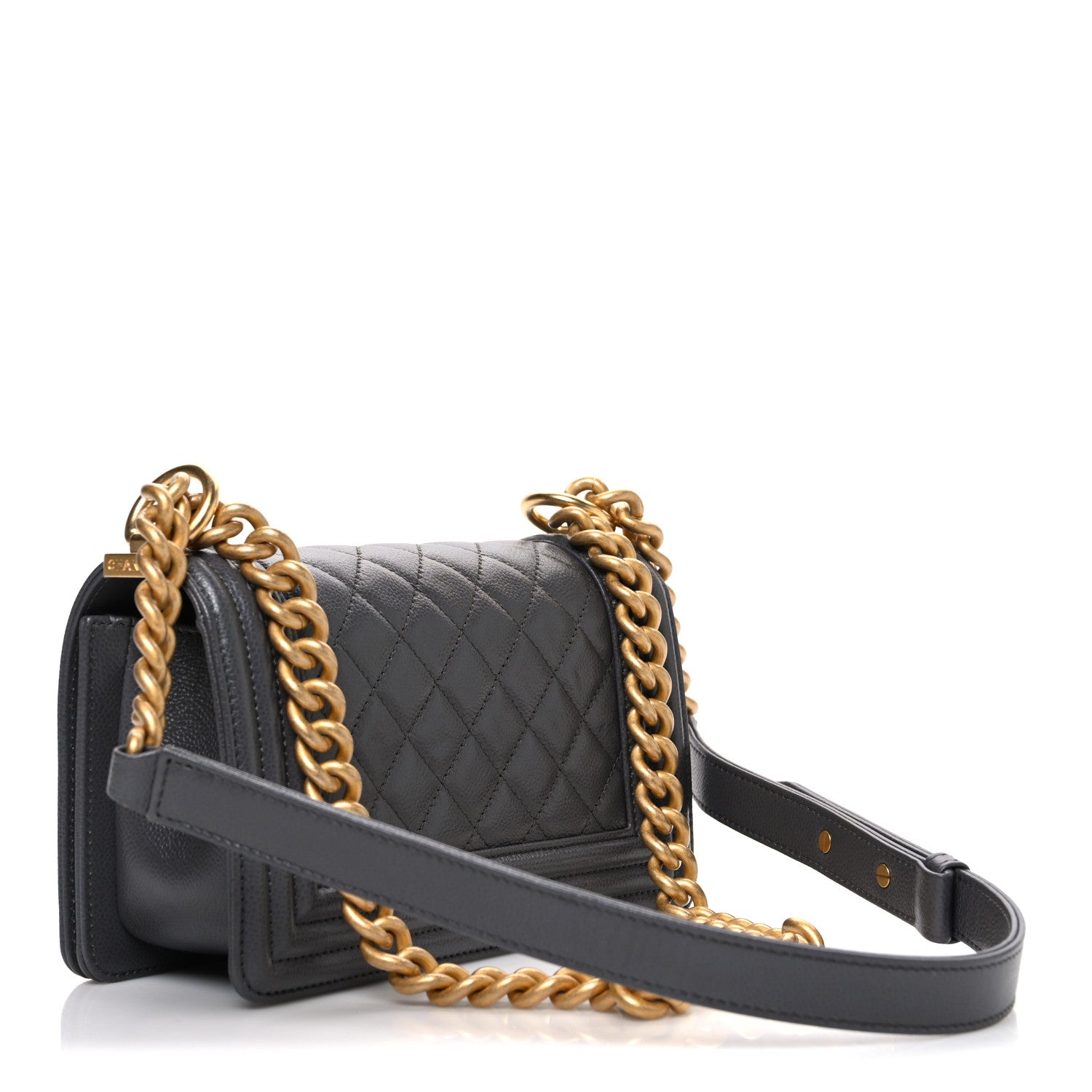 Caviar Quilted Small Boy Flap Dark Grey