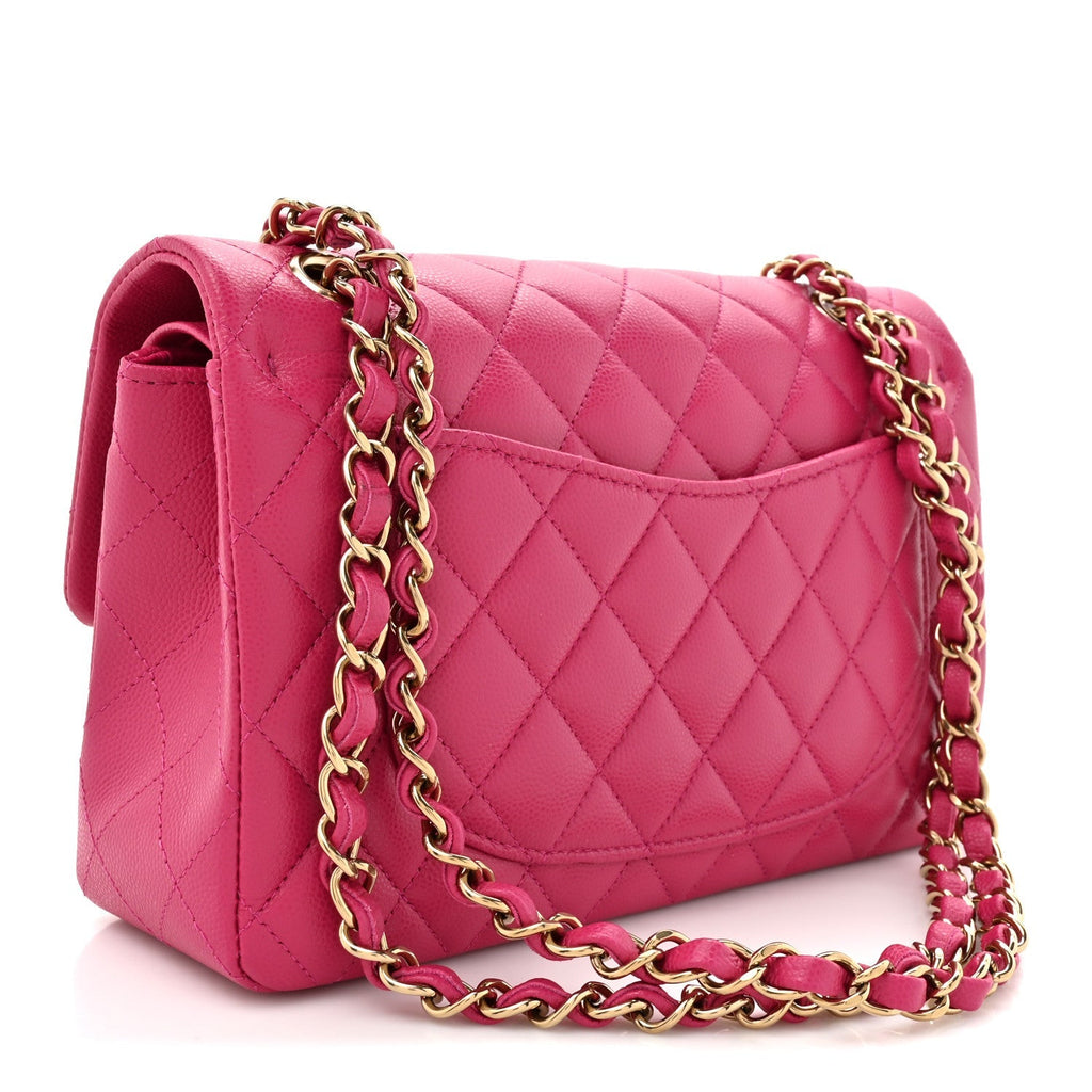 Caviar Quilted Small Double Flap Fuchsia