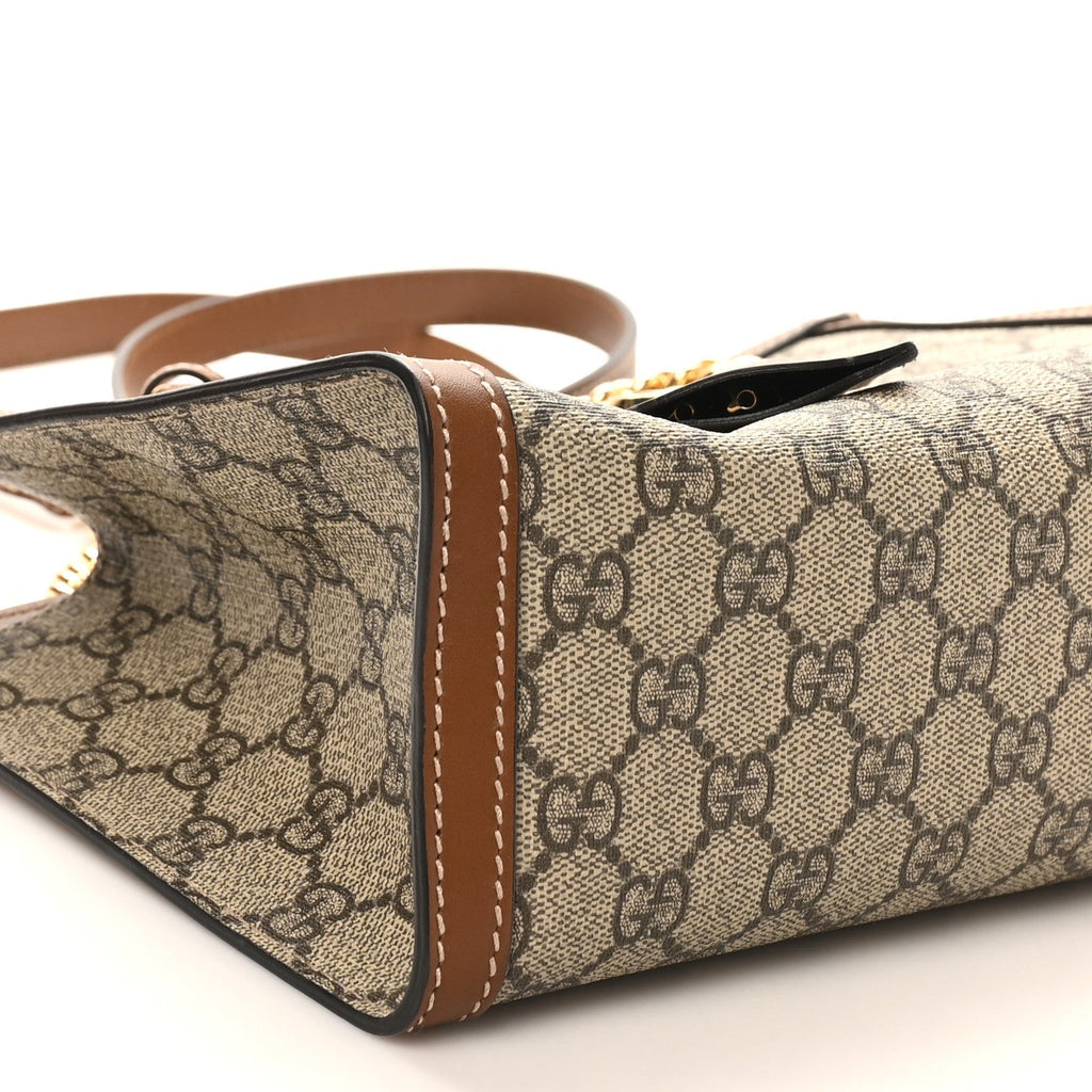 GG Supreme Monogram Calfskin Small Padlock Tote Beige Ebony Tuscany