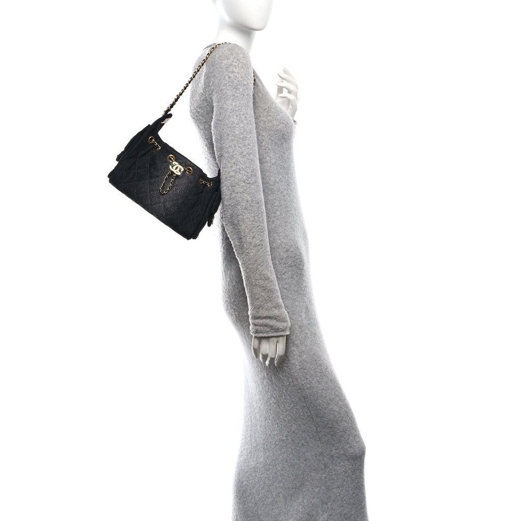 Washed Denim Quilted Mini Chanel 25 Handbag Black