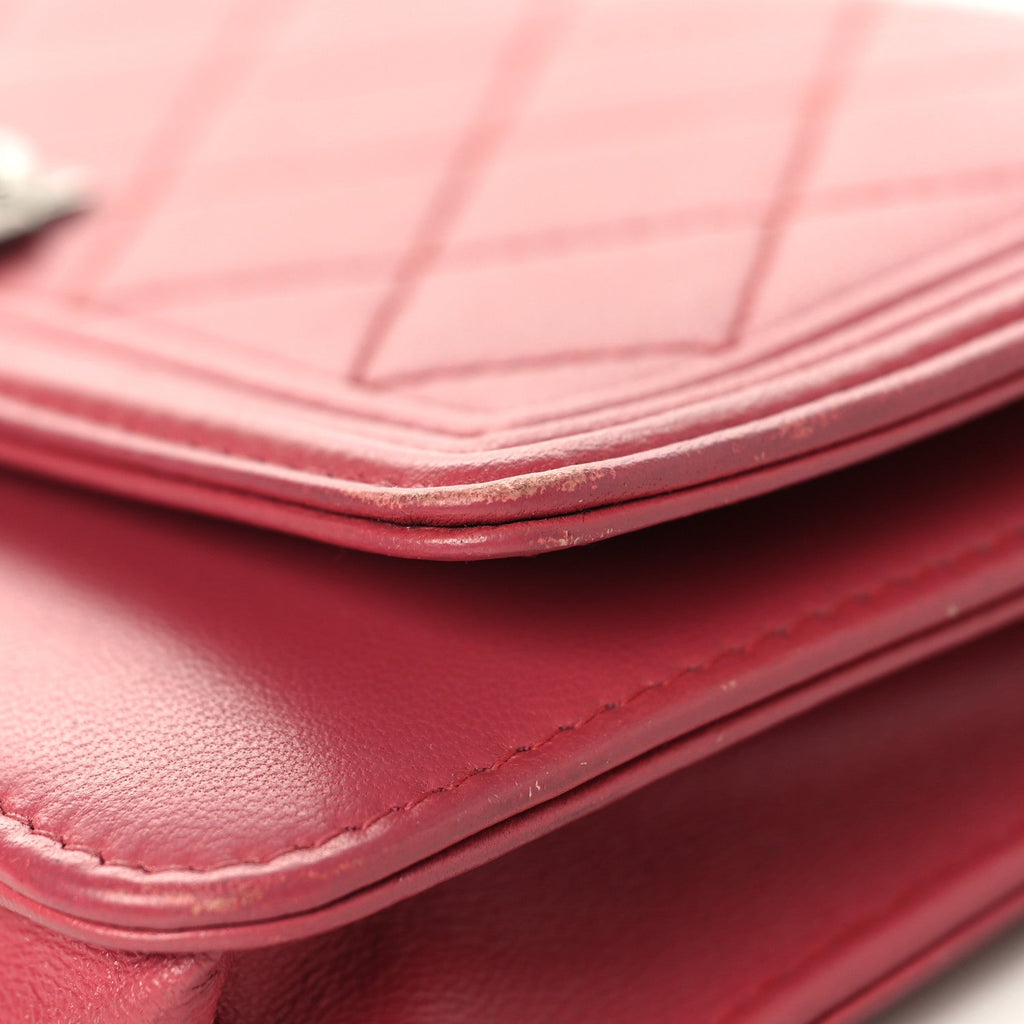 Calfskin Quilted Boy Wallet On Chain WOC Pink