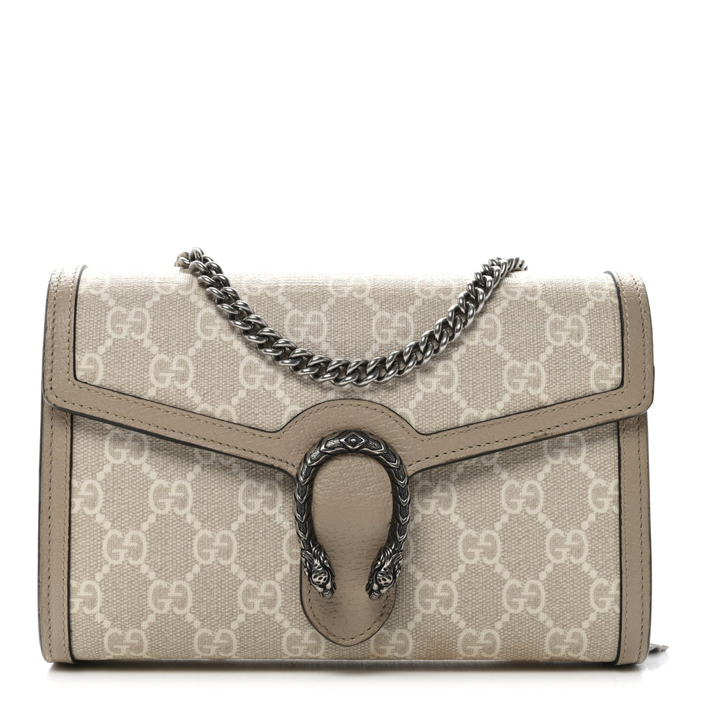 GG Supreme Monogram Textured Dollar Calfskin Mini Dionysus Chain Wallet Beige Mystic White Oatmeal