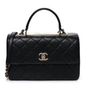 Lambskin Quilted Medium Trendy CC Flap Dual Handle Bag Black