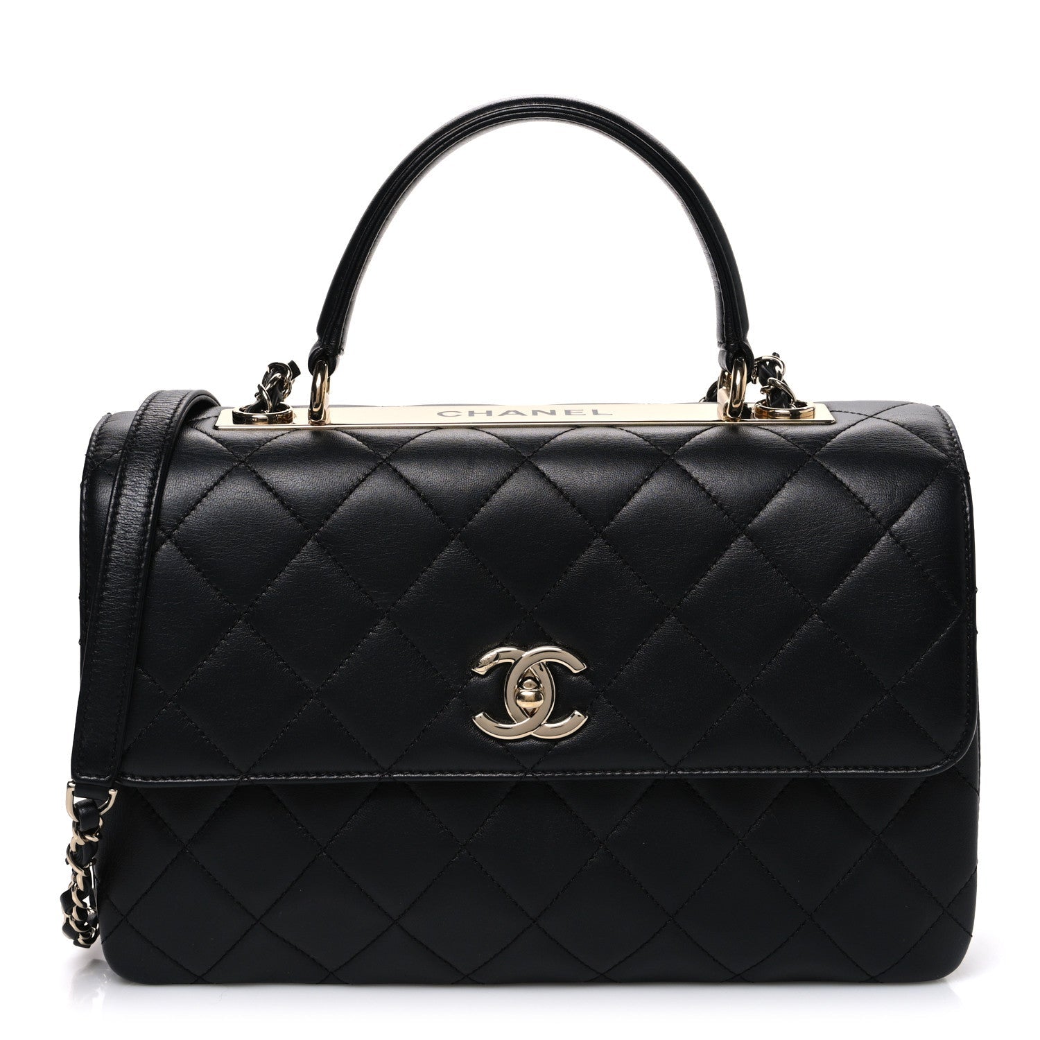Lambskin Quilted Medium Trendy CC Flap Dual Handle Bag Black