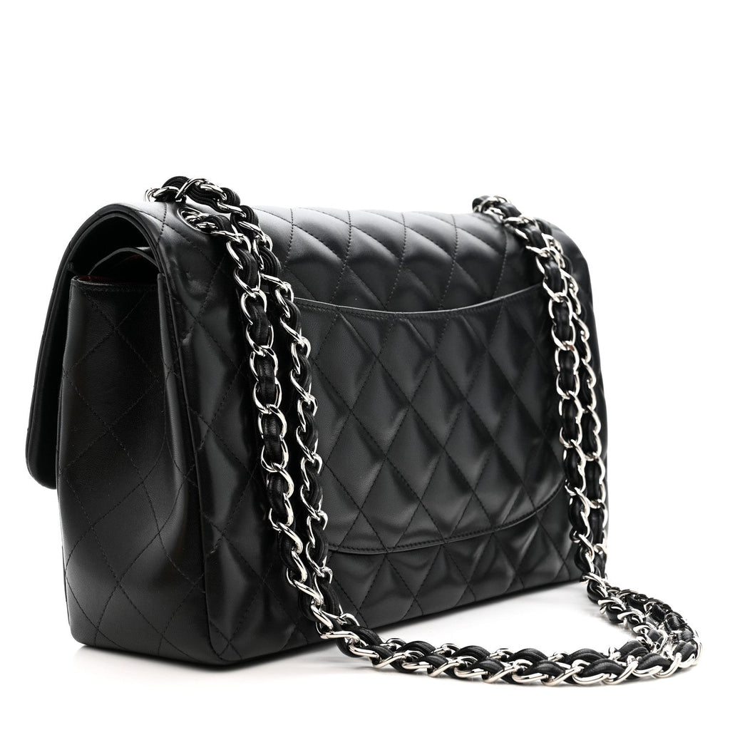 Lambskin Quilted Jumbo Double Flap Black