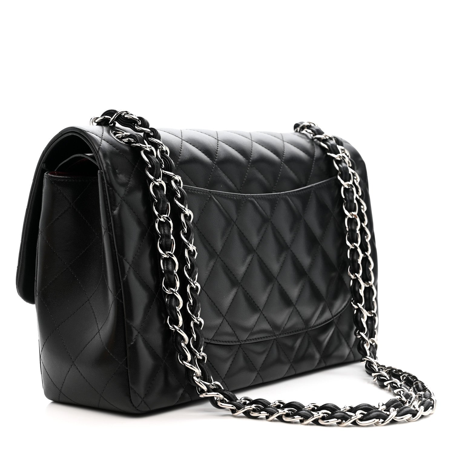 Lambskin Quilted Jumbo Double Flap Black