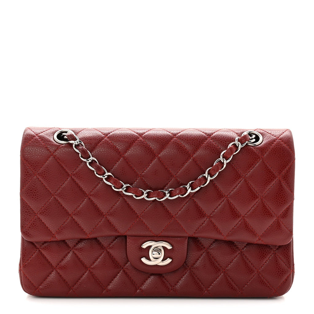 Caviar Quilted Medium Double Flap Burgundy