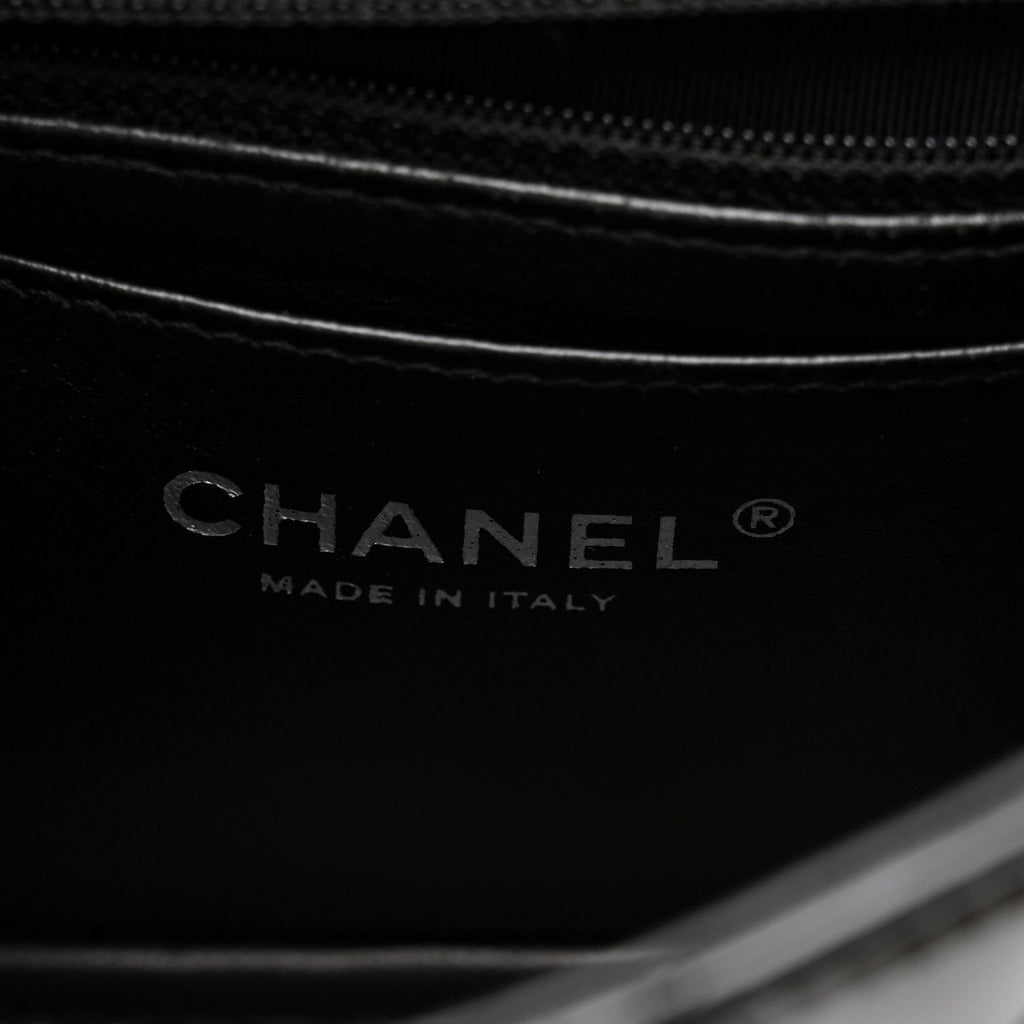 Patent Calfskin Quilted Mini Rectangular Flap Black