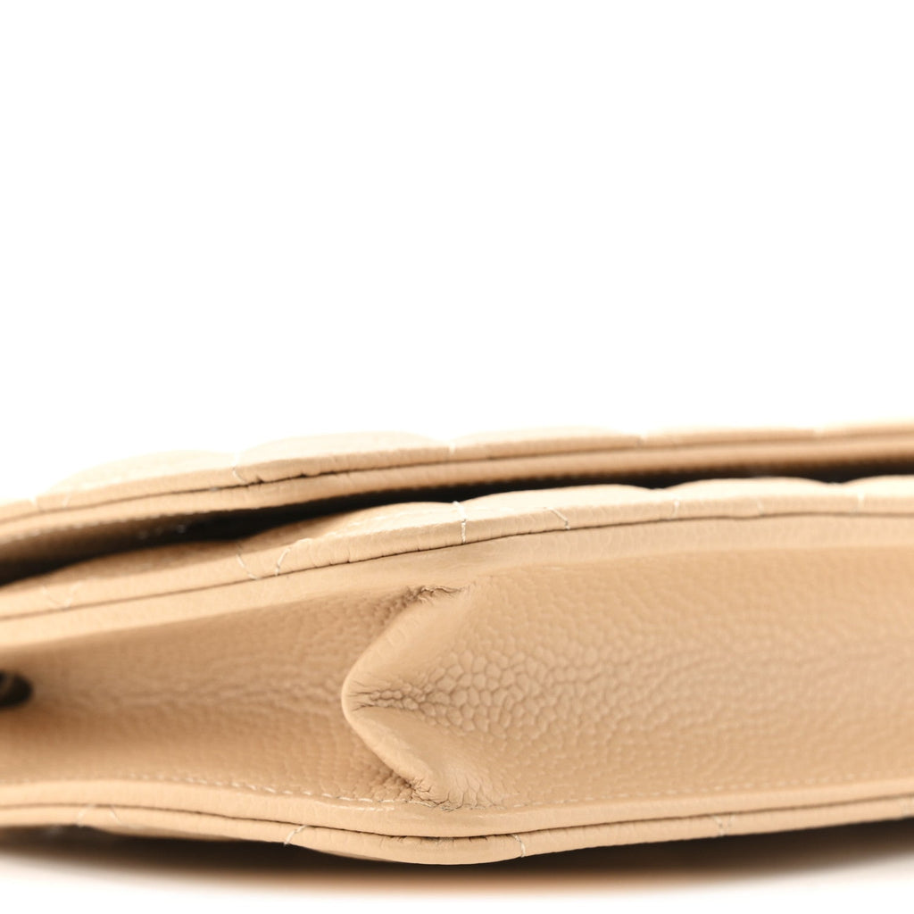 Caviar Quilted Wallet on Chain WOC Beige