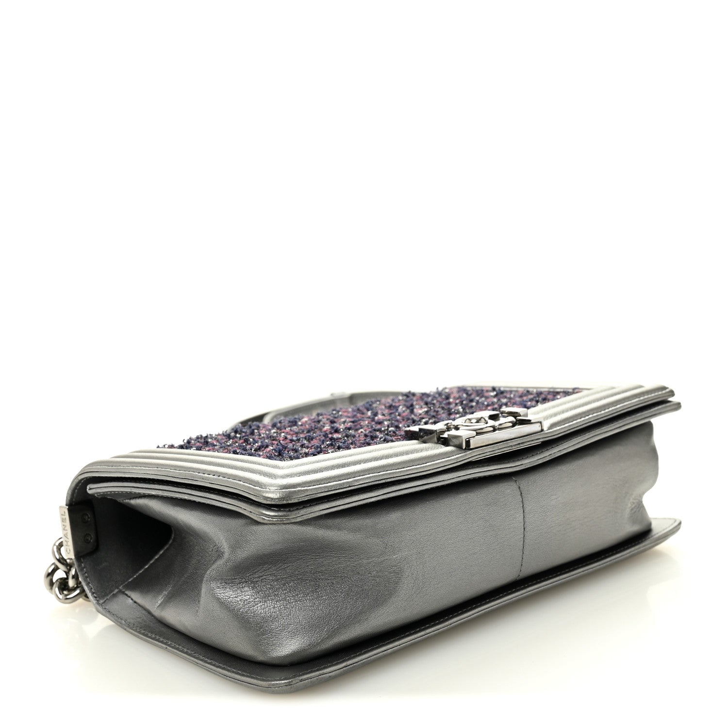 Tweed Metallic Lambskin Medium Boy Flap Silver